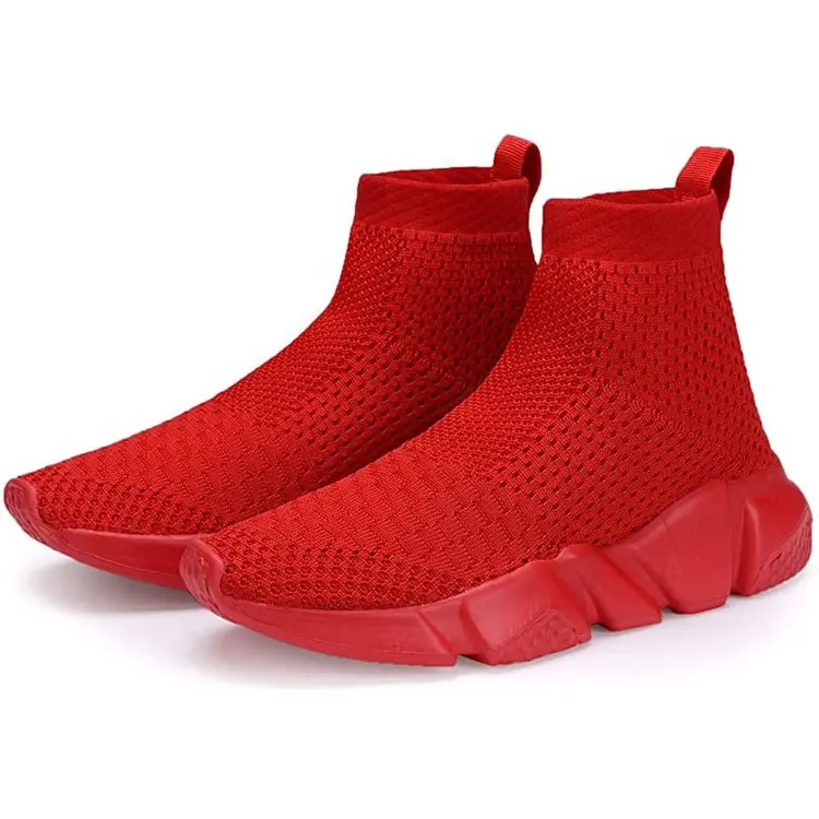 China New Fashion Boys Girls High Upper Lightweight Sneakers Walking Knitting Children Casual  Shoes